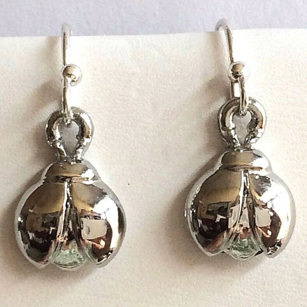 Ladybug Earrings Silver Plated Hypoallergenic Dainty Dangle Pierced Insect Bug